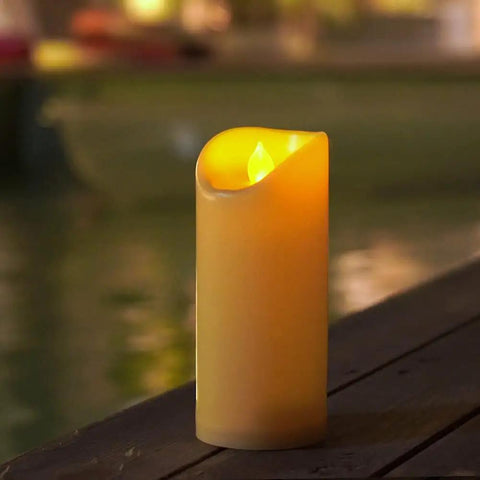 Outdoor Waterproof Flameless Candle With Timers And Remote Control for Porch and Patio ambiance, realistic wax look 3 by 7 inch