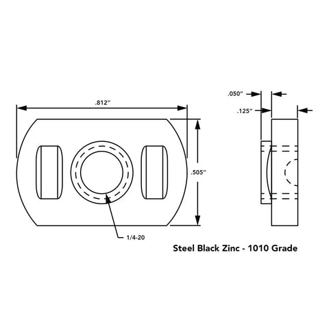 Diagram of Steel 1/4-20 Centered Slide In T Nuts For 1.5 Inch Aluminum Extrusions 15 Series Black Zinc Finish