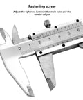 Six Inch Vernier Caliper Carbon Steel Metric 0 To 150mm Manual Micrometer Caliper With 0.02mm Accuracy close-up with fastening screw