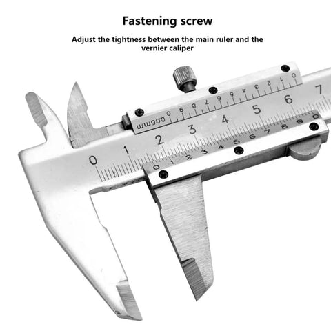 Six Inch Vernier Caliper Carbon Steel Metric 0 To 150mm Manual Micrometer Caliper With 0.02mm Accuracy close-up with fastening screw
