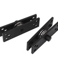 Hidden door hinge set, black metal, 2-piece with 360° top and bottom coaxial pivots.