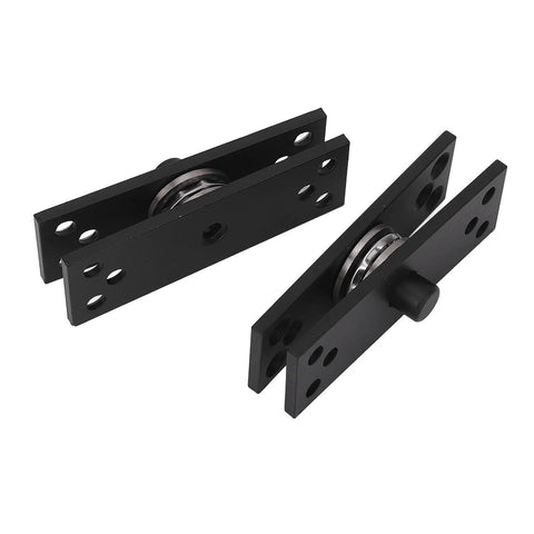 Hidden door hinge set, black metal, 2-piece with 360° top and bottom coaxial pivots.