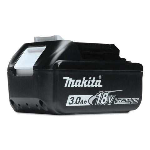 Side view of 18V LXT Lithium Ion 3.0Ah Battery Black With Fast 30 Minute Charge, LED Charge Level Indicator visible