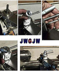 Mini lathe quick-change tool post (JWGJW 120034) on metal lathe; tool holder with mounting bolts.