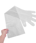 Didiseaon 150 Count Disposable Veterinary Long Sleeve Gloves With Extended Arm Length For Animal Handling Injections And Procedures displayed in hand.