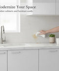 Self Adhesive Wallpaper Roll Subtle Gray Linen Texture Waterproof Vinyl Peel and Stick Film used on kitchen cabinets.