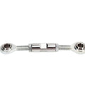 Heavy Duty Alternator Tensioner Rod Adjustable For Small Block Chevy 350 454 Engines showing stainless steel design and heim joint ends.
