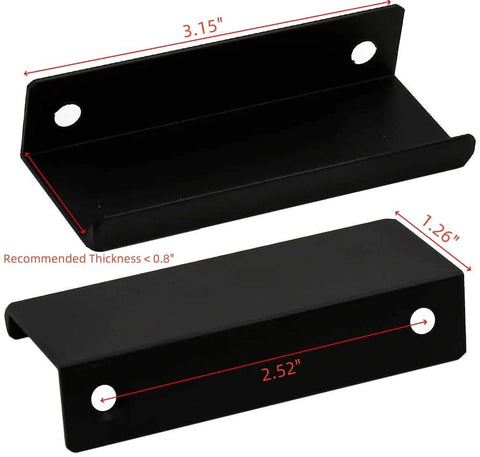 Edge Pull Handles For Cabinets And Drawers, 3.15 Inch Aluminum Finger Edge Pulls In Black, Concealed Drawer Handles With 2.52 Inch Hole Spacing, shown with measurements.