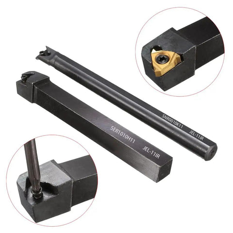 Lathe Inner Threading Turning Tool Kit With Tool Holder, Two Carbide Inserts And Two Wrenches, showing tool holder and inserts
