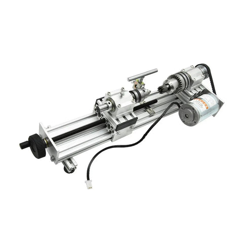 Mini 280W Metal And Woodworking Lathe Stepless Speed Control High Precision Turning Machine For DIY Bead Making Aluminum Alloy Construction, side view