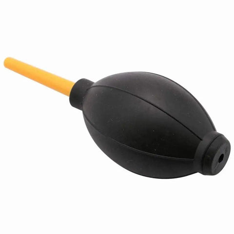 Dope Dust Blower And Air Cleaner For DSLR Cameras Camcorders And Lenses With Microfiber Cloth. Compact black rubber air blower.