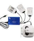 4 In 1 Rapid Parallel Battery Charger With Ground For DJI Phantom 4 Series Drones And Remote Controller Charges 3 Batteries And 1 Remote Simultaneously Full Charge In About 60 To 80 Minutes 110 To 240 Volt Input 17.6 Volt 12 Amp Output connected to batteries