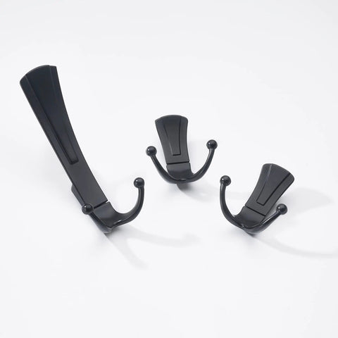 Matte Black Stainless Steel Wall Mounted Coat Hooks Set offers top shelf durability featuring three large rugged picks and three small sleek options.