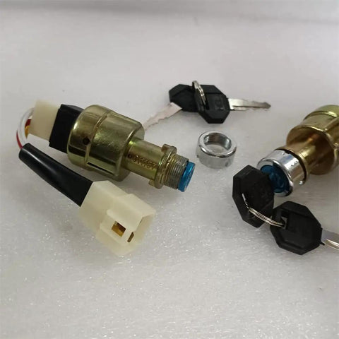 Get Your Rigs Running Smooth With This 2 Pack Of Heavy Duty Ignition Switches Featuring 4 Positions And Self Reset Start. Perfect For Forklifts, Pallet Trucks, Caravans, And Stacker Vehicles. Rock Solid Performance With A Tight 18mm Mount Hole And 3, showcasing two ignition switches and keys.