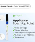 White Appliance Touch Up Paint Kit With Dual Pen And Brush Applicators For Home Repair, Easy ColorMatched Scratch And Chip Repair For Refrigerators, Ovens, Dishwashers And More, Two In One Tool For Quick Fixes, front view