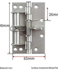 Front view of Two Pack 4 Inch Automatic Door Hinges Self Closing Heavy Duty Spring Hinges With 90 Degree Positioning Brushed Silver Finish Iron.