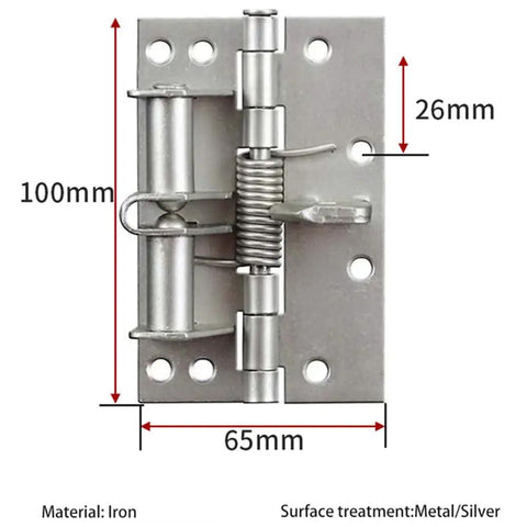 Front view of Two Pack 4 Inch Automatic Door Hinges Self Closing Heavy Duty Spring Hinges With 90 Degree Positioning Brushed Silver Finish Iron.