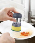 Stainless Steel Dish Scrubber With Built In Soap Dispenser, Palm Brush for cleaning dish with sauce stain in kitchen sink