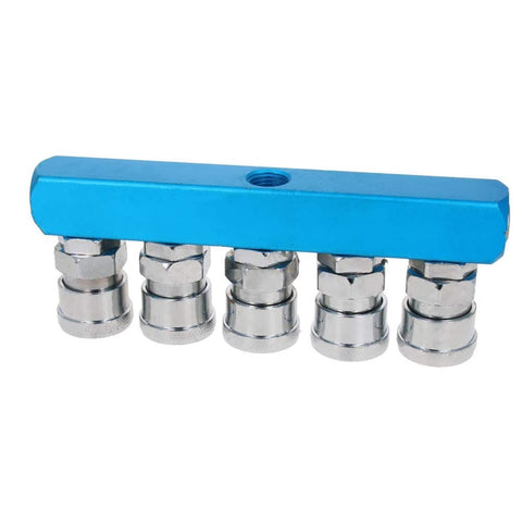 Five Way 1/2 Inch Manifold Block Splitter For Air Hose Inline Fittings Iron Pneumatic Air Compressor Manifold Block Distributor