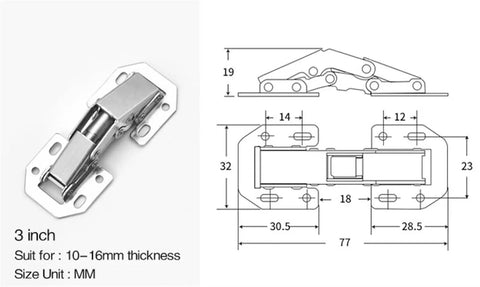 3-inch diagram of 90 Degree Soft Close Cabinet Hinges Hidden Concealed Furniture Hinge 3 Inch Normal Type Easy Install