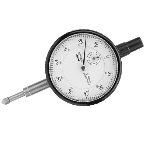 Rugged Pro Grade Dial Indicator Gauge With 0.01mm Accuracy, Range From 0 To 10mm, Shockproof Measuring Tool shown with dial face