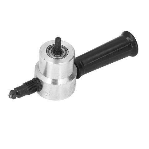 Dual Head Electric Nibbler Cutter With Adjustable Rotating Heads For Precise Metal Fabrication Cutting Iron Stainless Steel Copper Up To 2mm Heavy Duty Aluminum Alloy Portable Power Tool For Curves And Straight Lines, close-up view of cutting head with black handle.