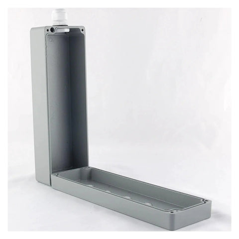 L-shaped aluminum push-button control box with 22mm mounting holes, IP67 waterproof open-junction design
