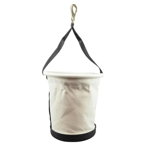 Heavy-Duty Tapered-Wall Bucket With No 4 Canvas, Web Handle Running Down The Sides, Riveted Leather Strap And Swivel Snap Included