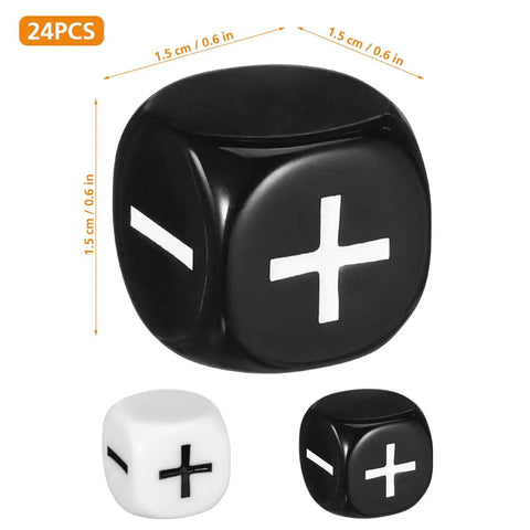 24 Piece Addition Subtraction Dice Set For Classroom Math Practice With 16mm Black And White Acrylic Symbols Featuring Plus And Minus Signs
