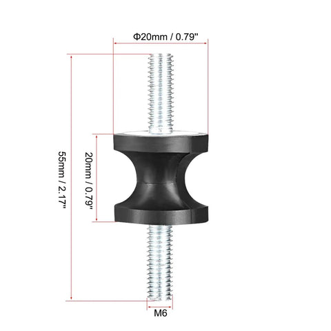 Heavy Duty Rubber Shock Isolators Set With Three Dual Side Absorbers, 20x20mm, M6x15mm Threads, Vibration Dampeners For Home Gym Gear And Fitness Machines, Quiet, Durable Vibe Reduction, 20mm x 55mm isolator