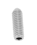 High Grade Heavy Duty Stainless Steel Ball Plunger Spring Screw With Hex Socket Set Screw For Hardcore Mechanical Adjustments and Solid Fixture Positioning Built To Last, close-up of single screw.