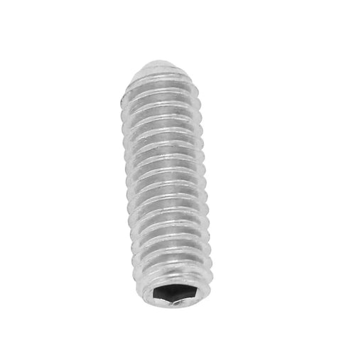 High Grade Heavy Duty Stainless Steel Ball Plunger Spring Screw With Hex Socket Set Screw For Hardcore Mechanical Adjustments and Solid Fixture Positioning Built To Last, close-up of single screw.