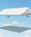 10 By 20 Ft Waterproof Carport Canopy Cover For Tent And Garage Shelter With UV Shield And Weatherproof Poly Fabric Heat Sealed Construction Blocks 95 Percent Of Sun UV Includes 26 Ball Bungees White