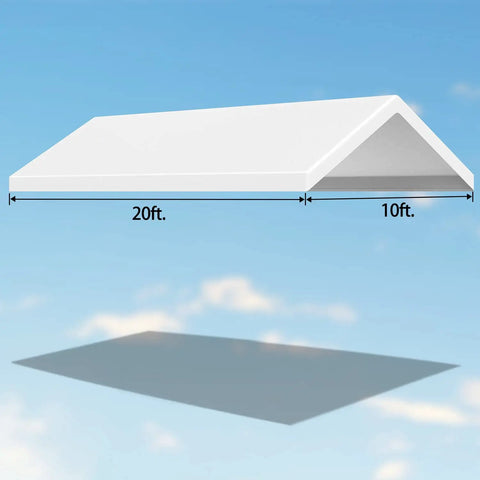 10 By 20 Ft Waterproof Carport Canopy Cover For Tent And Garage Shelter With UV Shield And Weatherproof Poly Fabric Heat Sealed Construction Blocks 95 Percent Of Sun UV Includes 26 Ball Bungees White