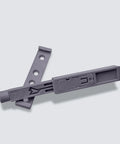 Pro Grade Heavy Duty Stainless Steel Magnetic Push Latch Soft Close Drawer Closer Hands Free Cabinet Hardware Tap It To Pop Open detail view of latch mechanism in gray