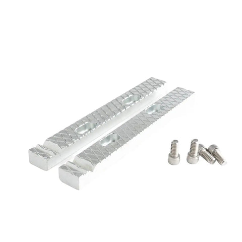 Heavy Duty Vise Jaw Set For Vintage American Vises Six And One Half Inch Wide And Three Quarter Inch High Half Inch Thick Alloy Steel Hardened To HRC 60 Fits Craftsman Fuller And Columbia Vises With Mounting Holes Two And Half To Three And Half Inches, two vise jaws and screws
