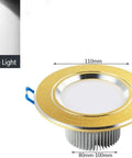 Recessed Lighting Housing Trim Kits Aluminum Embedded Panel Light for Home Indoor Gold, 5W LED Ceiling spotlight with white light