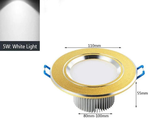 Recessed Lighting Housing Trim Kits Aluminum Embedded Panel Light for Home Indoor Gold, 5W LED Ceiling spotlight with white light