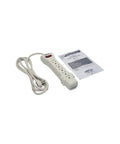 Flat Plug Power Strip Surge Protector With Seven Outlets And A Seven Foot Extension Cord 2160 Joules UL Listed White