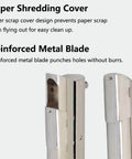 Close-up of Heavy Duty Portable Single Hole Punch Tool With Deep 53mm Feed Slot showing paper shredding cover and reinforced blade.