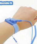 ESD Safe Go-To Wrist Strap For PC And Electronics Repair With Adjustable Wristband And Coiled Cable on wrist