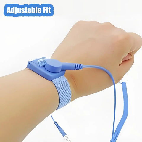 ESD Safe Go-To Wrist Strap For PC And Electronics Repair With Adjustable Wristband And Coiled Cable on wrist
