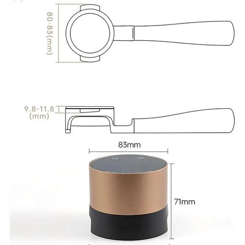 Smart Electric Coffee Tamper With 20 Level Adjustable Pressure And Precision Depth Control, compact design with precise dimensions.