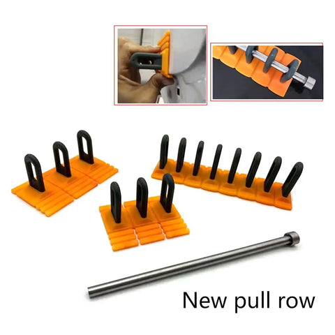 Ultimate Dent Repair Kit For Cars And Motorcycles With Yellow Slider Set And Black Slider, Metal Rods, visible components on white background