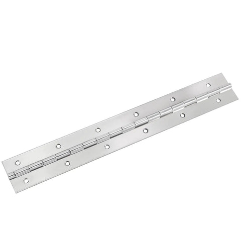 4 Pack 304 Stainless Steel Piano Hinges showing heavy duty rustproof finish and pre-drilled holes for easy installation.