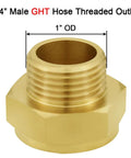 Brass garden hose adapter, 1" NPSH female x 3/4" GHT male, solid brass connector