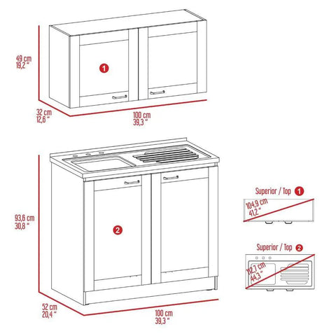 Dimensions of Totally Fresh Two Part Storage Cabinet In Light Gray Featuring Heavy Duty Engineered Wood Craft And Huge Countertop Area.