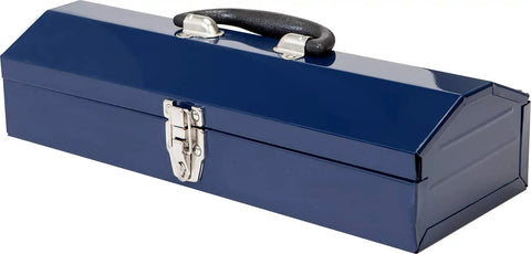 Kickbutt 16 Inch Hip Roof Portable Steel Tool Box With Heavy Duty Metal Latch And Scratch Resistant Powder Coated Blue Finish Built For The Weekend Warrior Ready To Stow Your Favorite Grease Monkey Gear Without The Sweat