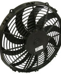 Sleek Spal 12 Inch Curved Blade Puller Electric Cooling Fan With 909 Cfm Airflow Low Profile Design side view showing black plastic build.