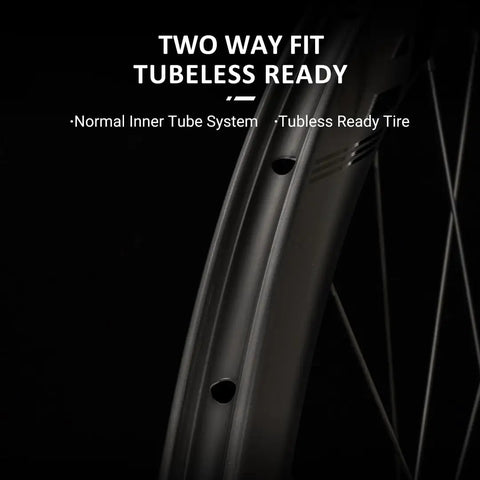 Close-up of Road Disc Brake Carbon Wheelset 700c with 60mm deep rim and 28mm wide tubeless compatible clincher